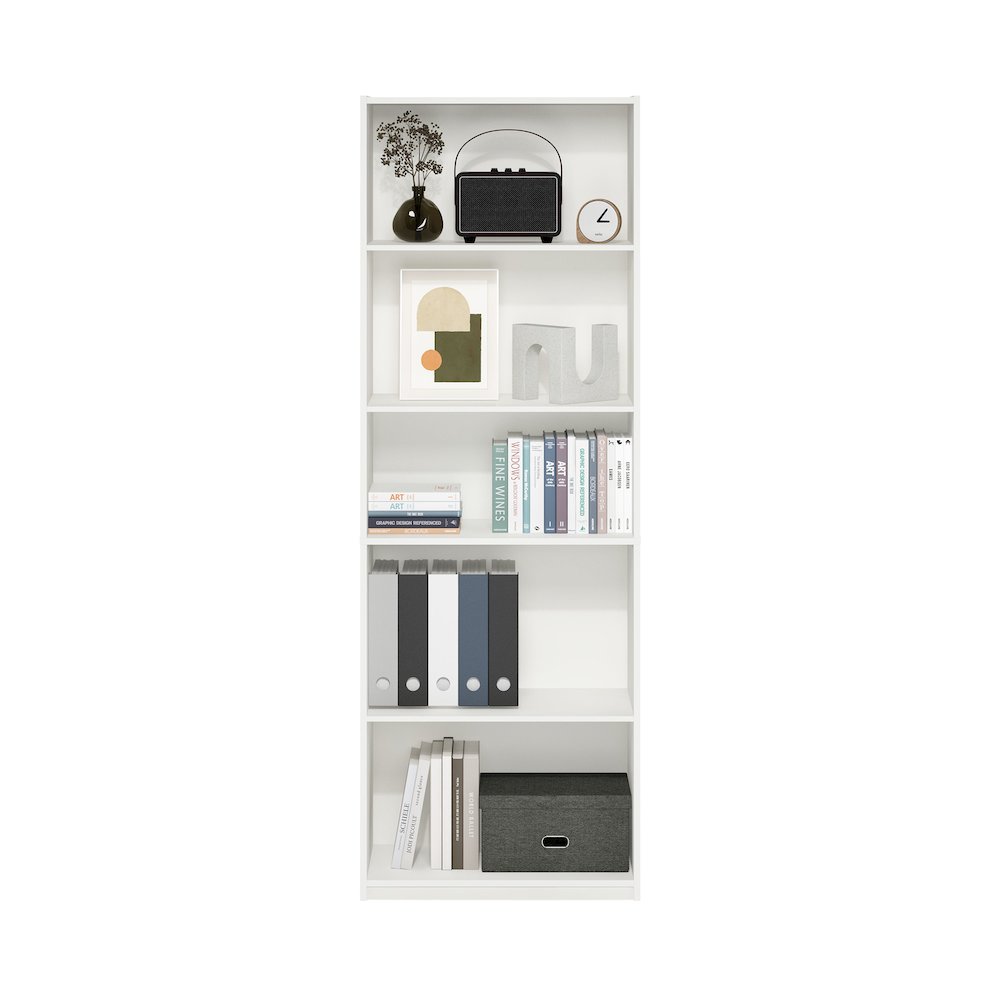 Gehry 5-Tier Bookcase, Bookshelf with Adjustable Shelves, White. Picture 5