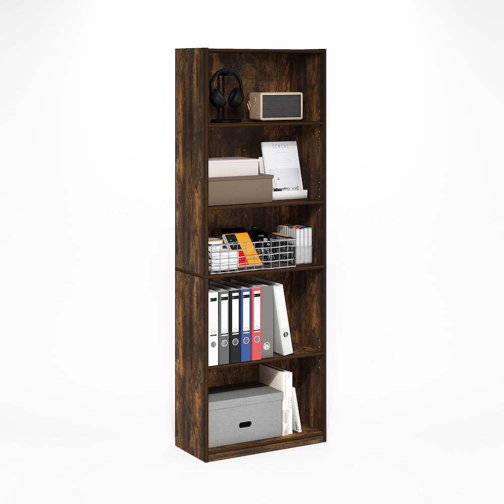 Gehry 5-Tier Bookcase, Bookshelf with Adjustable Shelves, Amber Pine. Picture 1