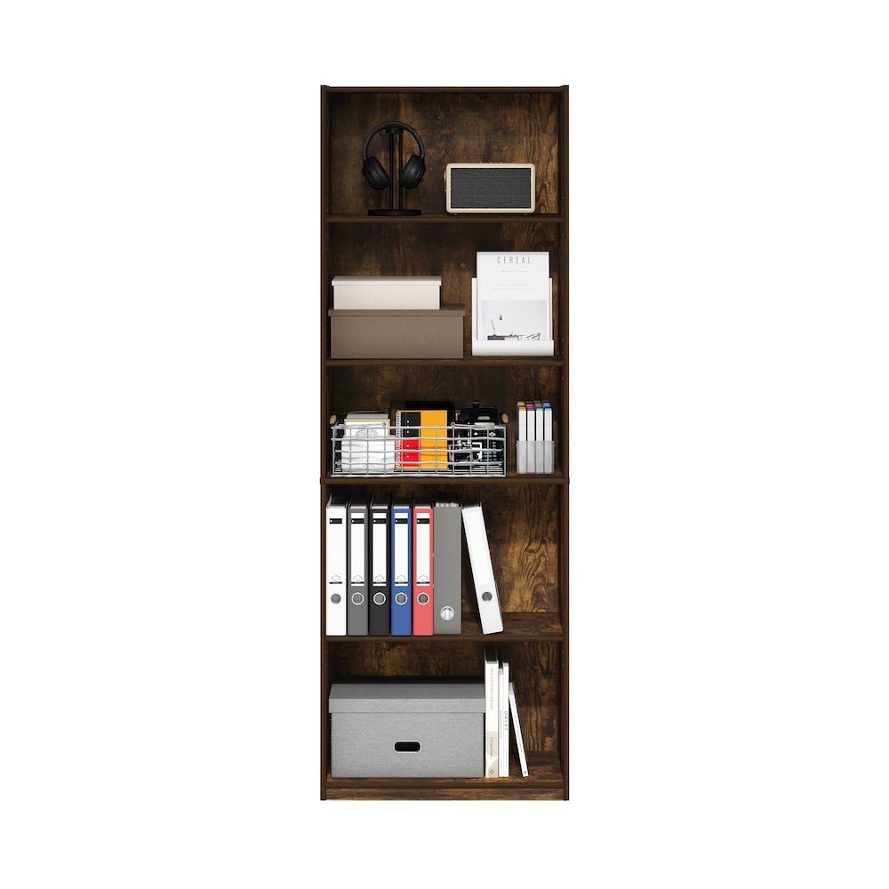 GEHRY Book Shelf, 5-Tier Bookshelf, Bookcase, with Adjustable Shelves, Amber Oak. Picture 6