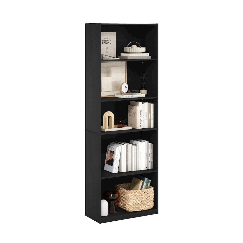 GEHRY Book Shelf, 5-Tier Bookshelf, Bookcase, with Adjustable Shelves, Darkwood. Picture 3