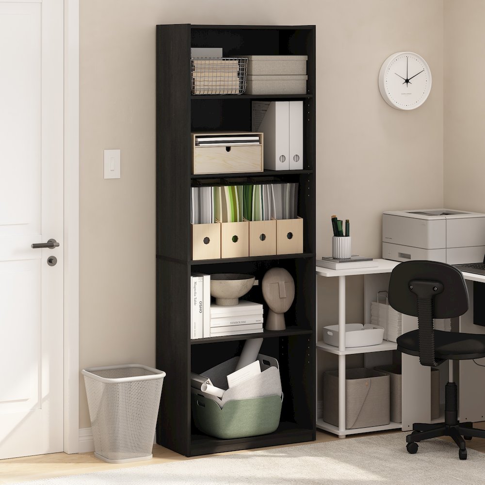 GEHRY Book Shelf, 5-Tier Bookshelf, Bookcase, with Adjustable Shelves, Darkwood. Picture 4