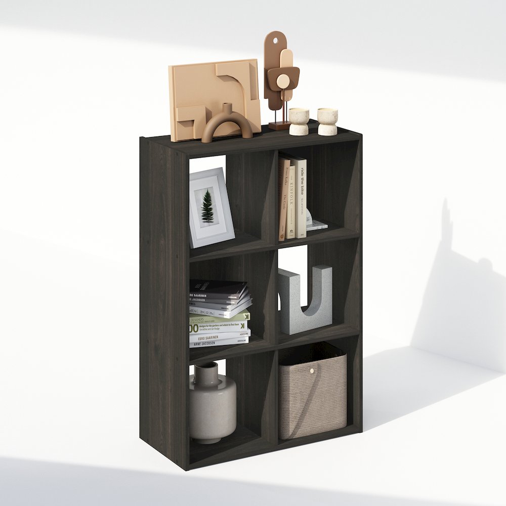 Pelli Cubic Storage Cabinet, Bookcase, Bookshelf, 6-Cube, Espresso. Picture 4