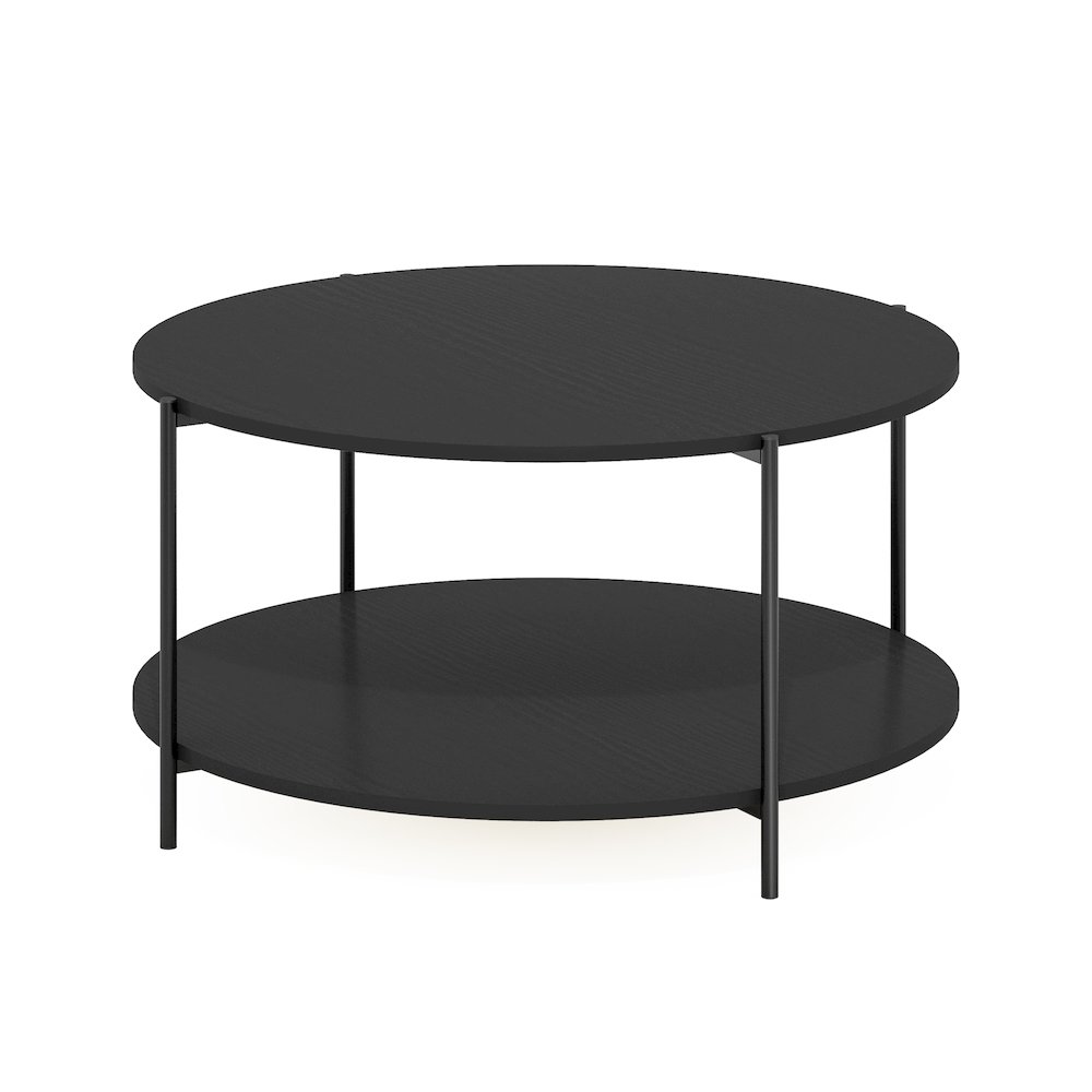 2-Tier Round Coffee Table with Storage, Shelf and Metal Legs,Dark Americano. Picture 1