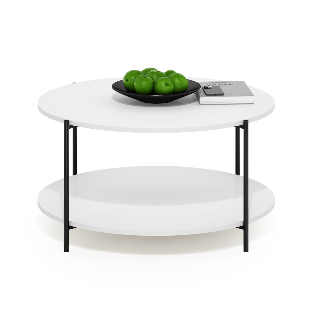 Besi 2-Tier Modern Round Coffee Table Table with Sturdy Metal Legs, White/Black. Picture 4