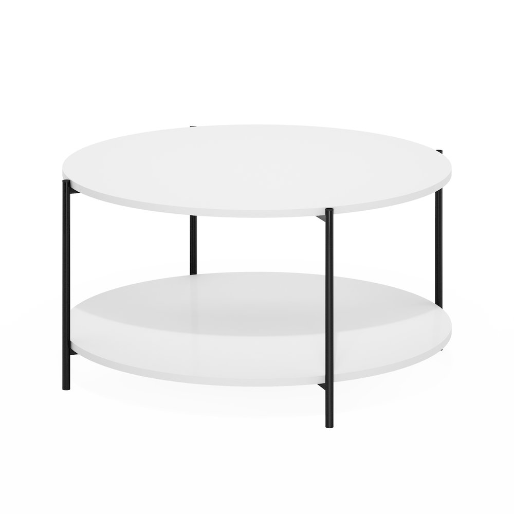 2-Tier Round Coffee Table with Storage, Shelf and Metal Legs,Plain White. Picture 1