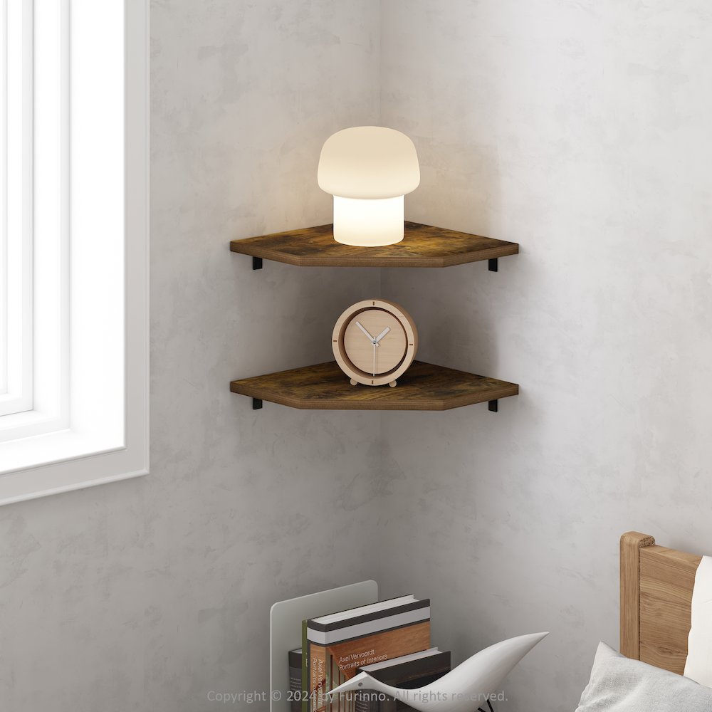 Rossi Hexagon Corner Floating Shelves, Wall Mount Display Shelf, Set of 2. Picture 6