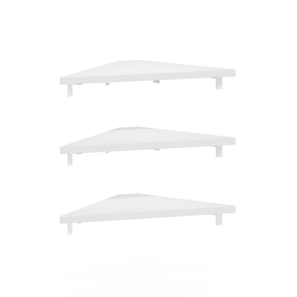 Triangle Corner Floating Shelves, Wall Mount Display Shelf, White, Set of 3. Picture 1