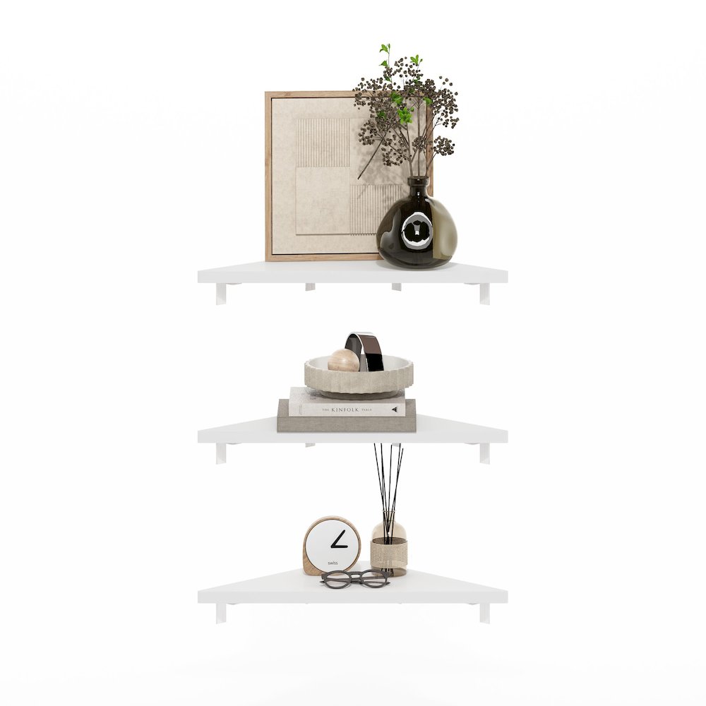 Triangle Corner Floating Shelves, Wall Mount Display Shelf, White, Set of 3. Picture 5