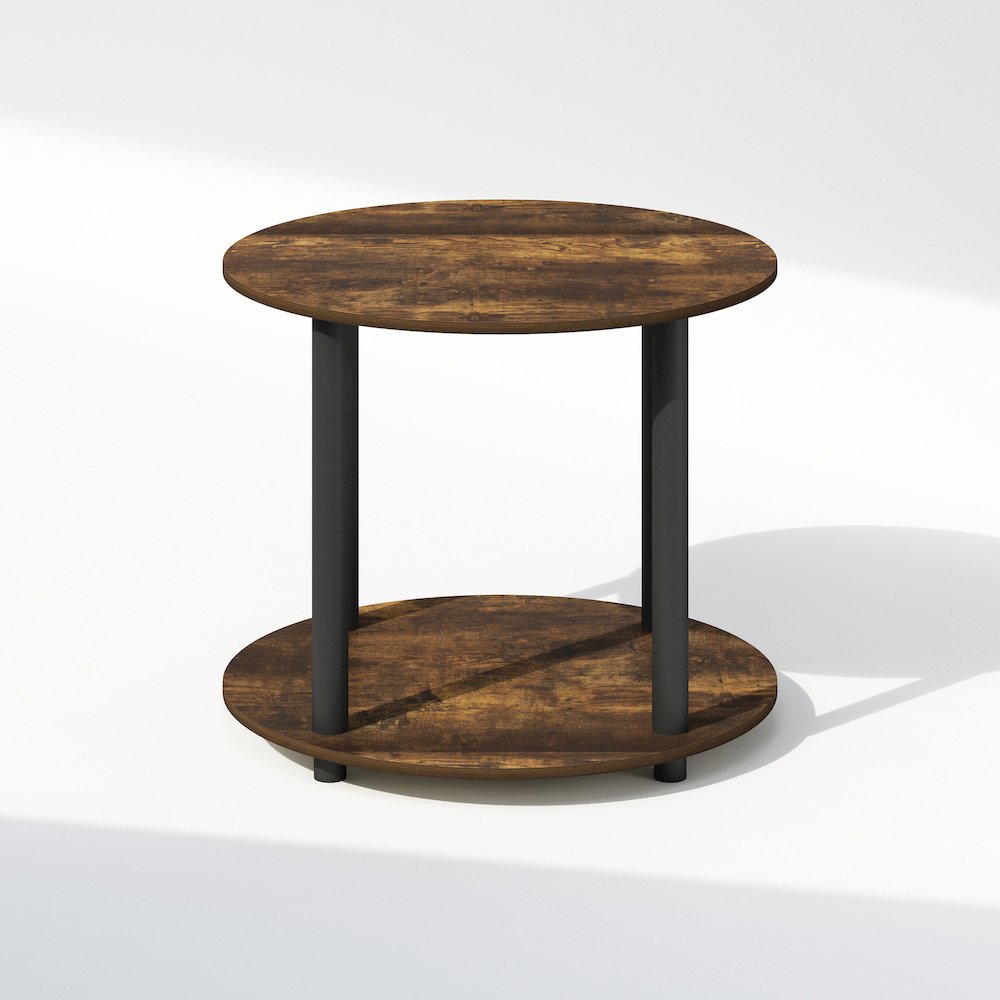 Turn-N-Tube Simple Design 2-Tier Round Wooden Side End Table, Amber Pine. Picture 3