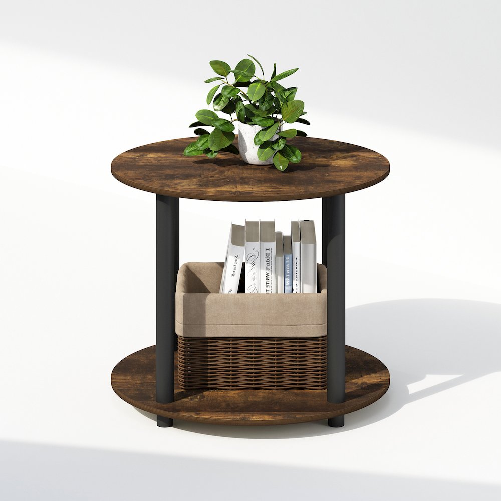 Turn-N-Tube Simple Design 2-Tier Round Wooden Side End Table, Amber Pine. Picture 5