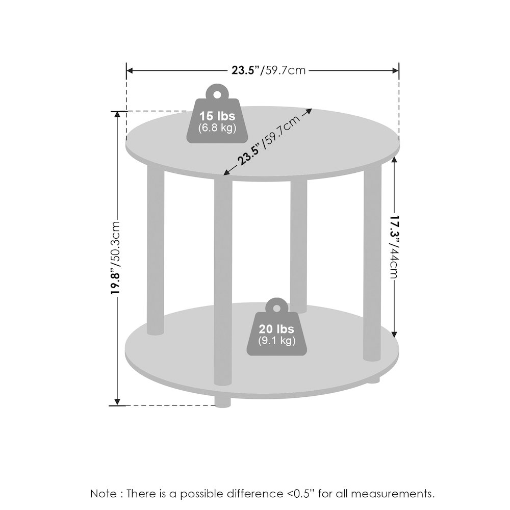 Turn-N-Tube Simple Design 2-Tier Round Wooden Side End Table, Marble White. Picture 2