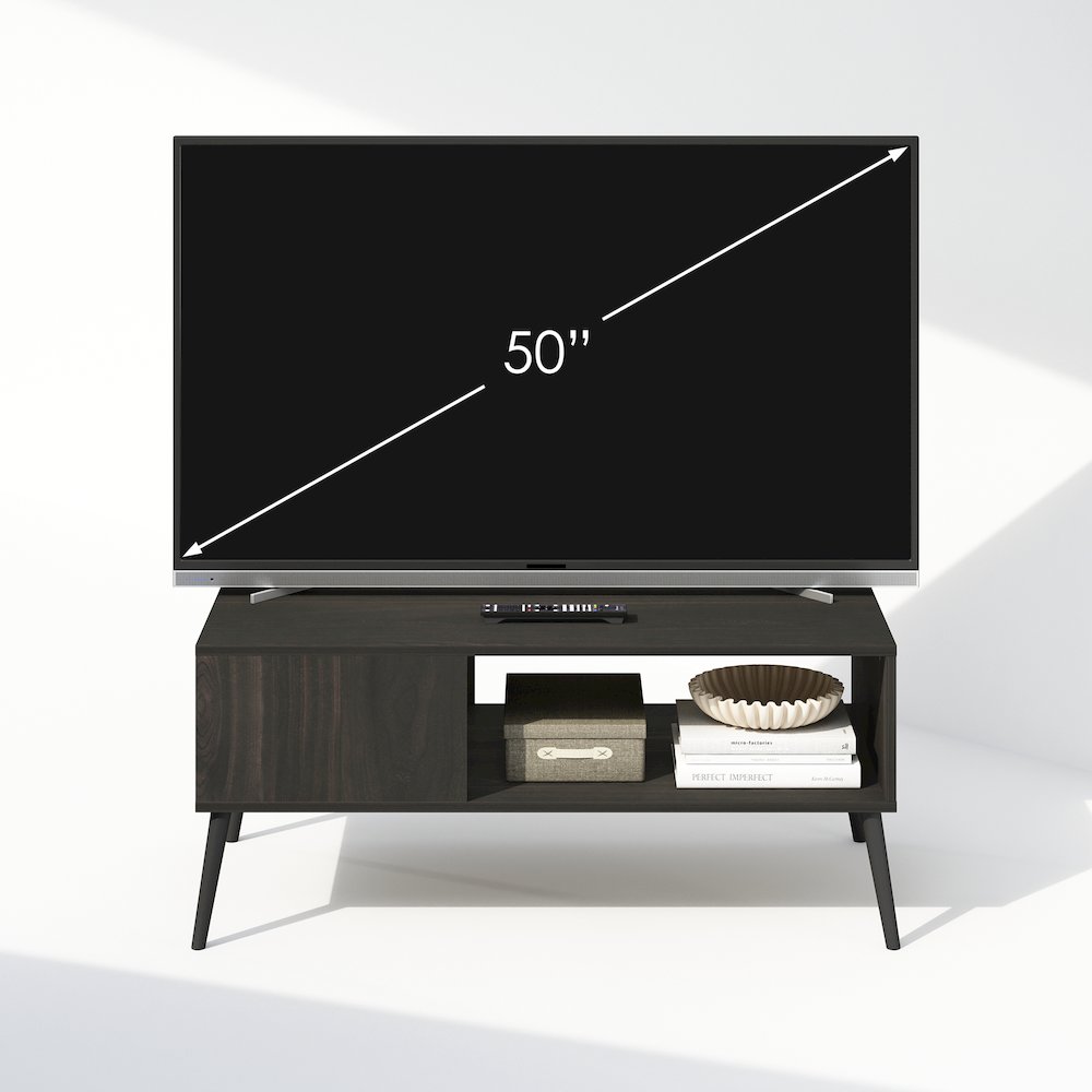 Claude Mid Century Style TV Stand for TV up to 40 with Wood Legs, Espresso. Picture 5