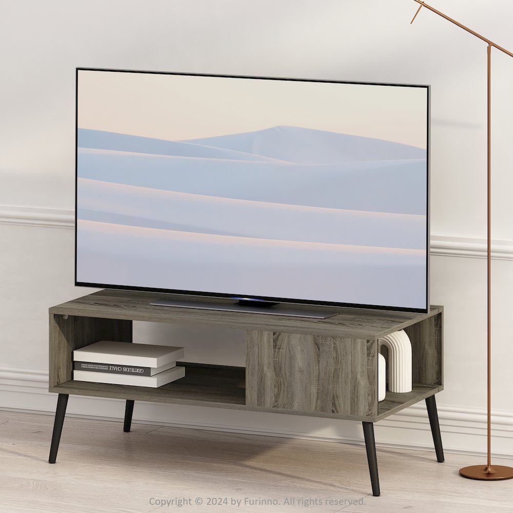 Claude Mid Century Style TV Stand for TV up to 40 with Wood Legs, French Oak. Picture 6