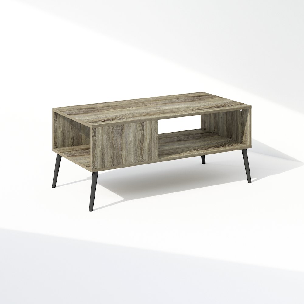 Claude Mid Century Style TV Stand for TV up to 40 with Wood Legs, French Oak. Picture 1