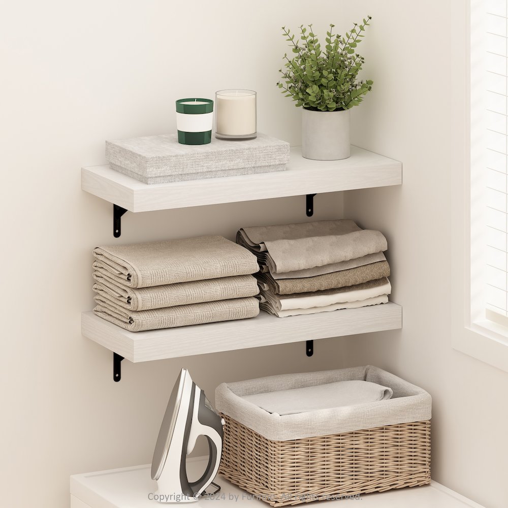 Tanna 22-Inch Wall Mounted Floating Display Shelves, White Texture, Set of 2. Picture 6