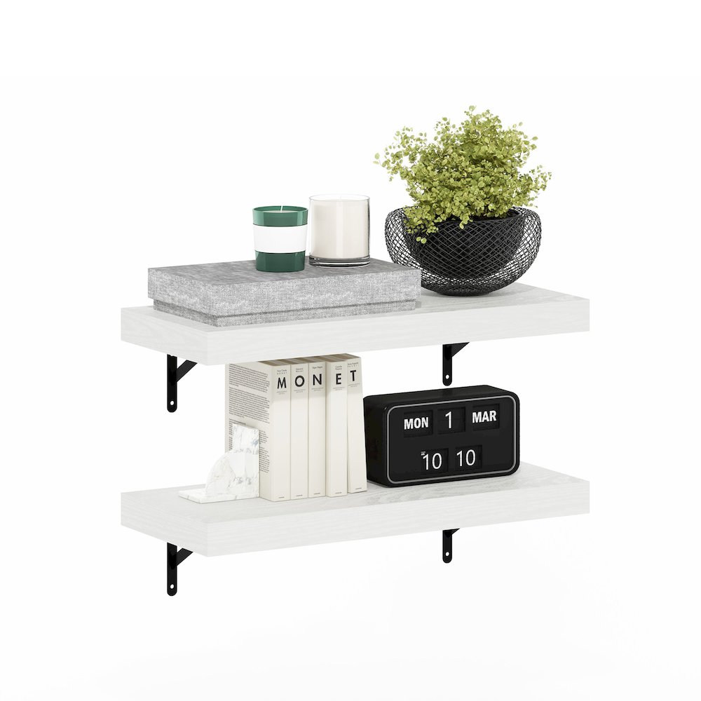 Tanna 22-Inch Wall Mounted Floating Display Shelves, White Texture, Set of 2. Picture 4