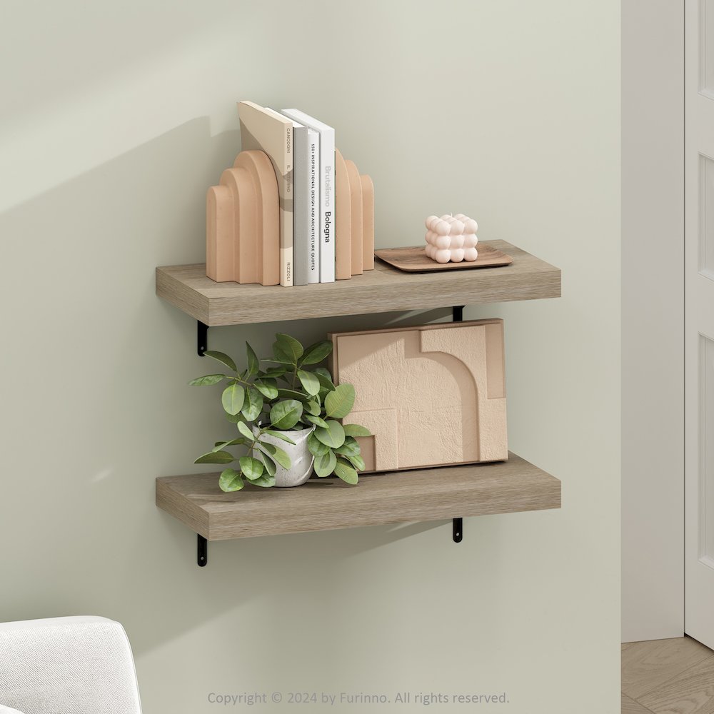 Tanna 22-Inch Wall Mounted Floating Display Shelves, Natural, Set of 2. Picture 6