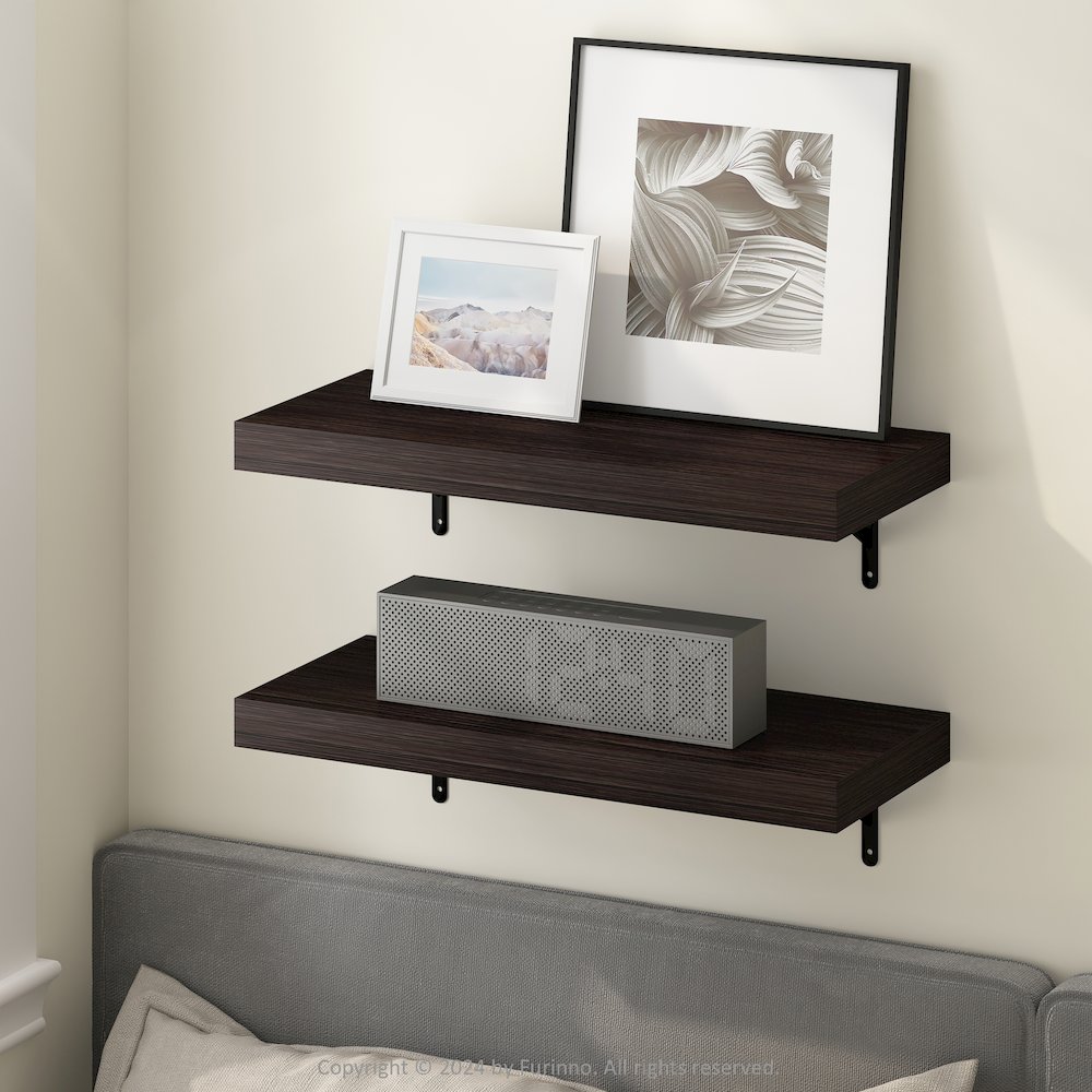 Tanna 22-Inch Wall Mounted Floating Display Shelves, Tobacco Oak, Set of 2. Picture 6