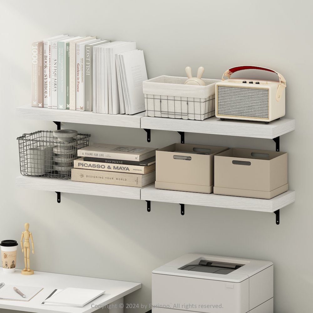 Tanna 22-Inch Wall Mounted Floating Display Shelves, White Texture, Set of 4. Picture 6