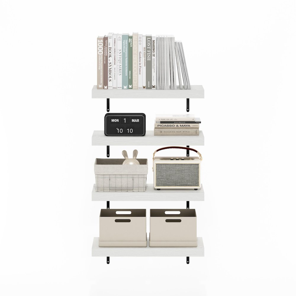 Tanna 22-Inch Wall Mounted Floating Display Shelves, White Texture, Set of 4. Picture 5