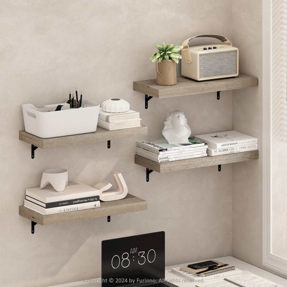 Tanna 22-Inch Wall Mounted Floating Display Shelves, Natural, Set of 4. Picture 6
