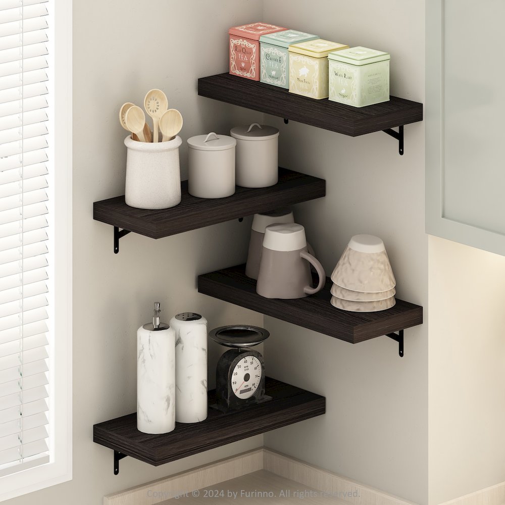 Tanna 22-Inch Wall Mounted Floating Display Shelves, Tobacco Oak, Set of 4. Picture 6