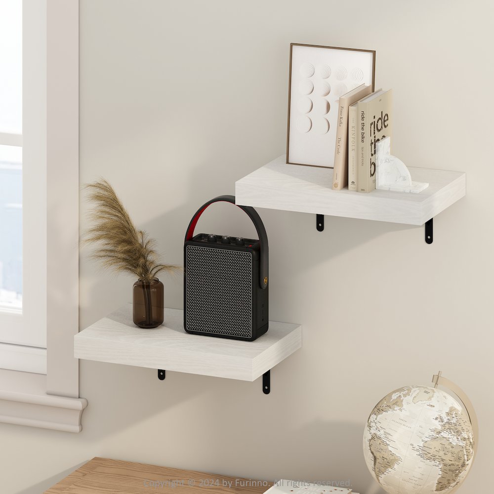 Tanna 15-Inch Wall Mounted Floating Display Shelves, White Texture, Set of 2. Picture 6