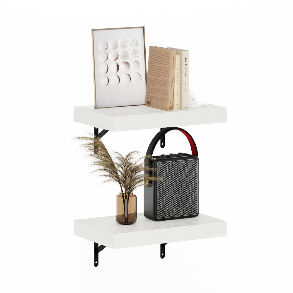 Tanna 15-Inch Wall Mounted Floating Display Shelves, White Texture, Set of 2. Picture 4