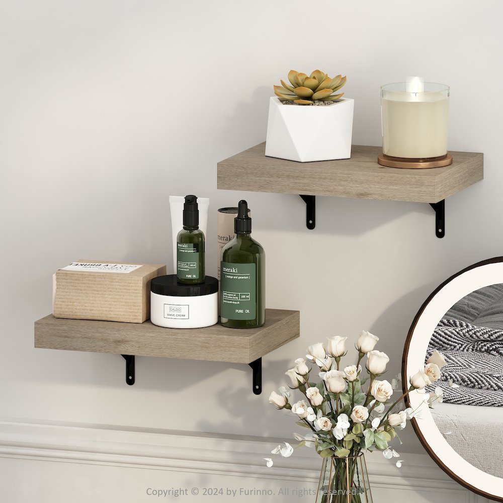 Tanna 15-Inch Wall Mounted Floating Display Shelves, Natural, Set of 2. Picture 6