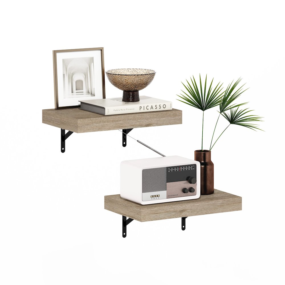Tanna 15-Inch Wall Mounted Floating Display Shelves, Natural, Set of 2. Picture 4