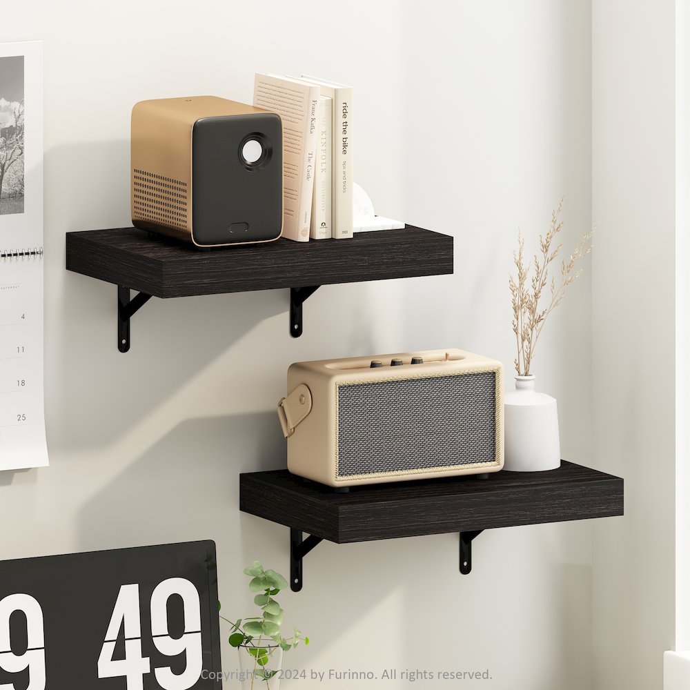 Tanna 15-Inch Wall Mounted Floating Display Shelves, Tobacco Oak, Set of 2. Picture 6