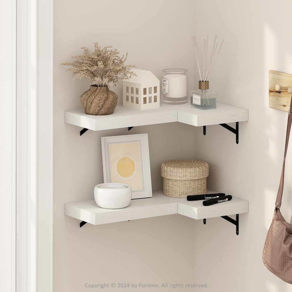 Tanna 15-Inch Wall Mounted Floating Display Shelves, White Texture, Set of 4. Picture 6