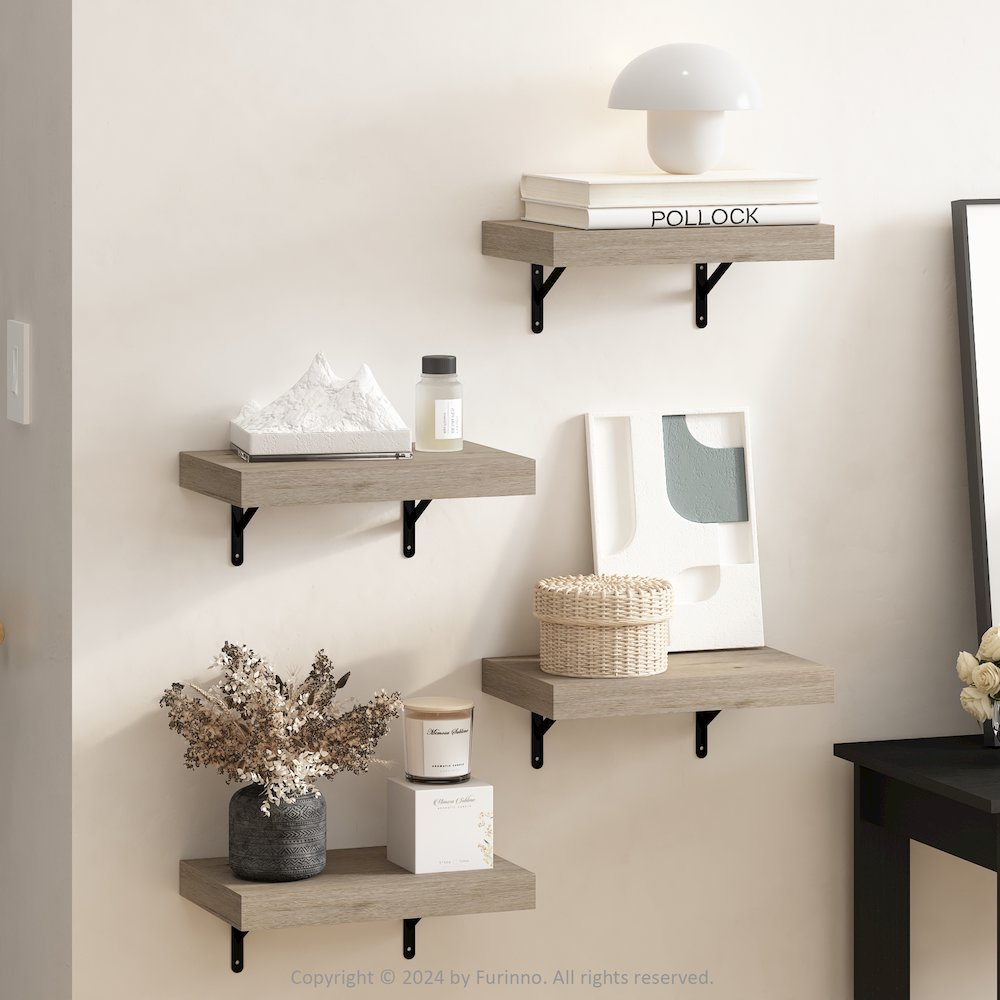 Tanna 15-Inch Wall Mounted Floating Display Shelves, Natural, Set of 4. Picture 6