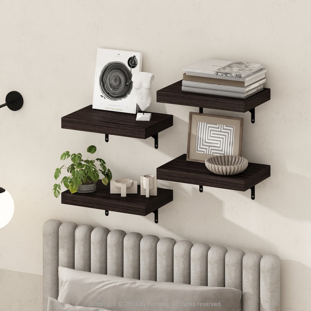 Tanna 15-Inch Wall Mounted Floating Display Shelves, Tobacco Oak, Set of 4. Picture 6