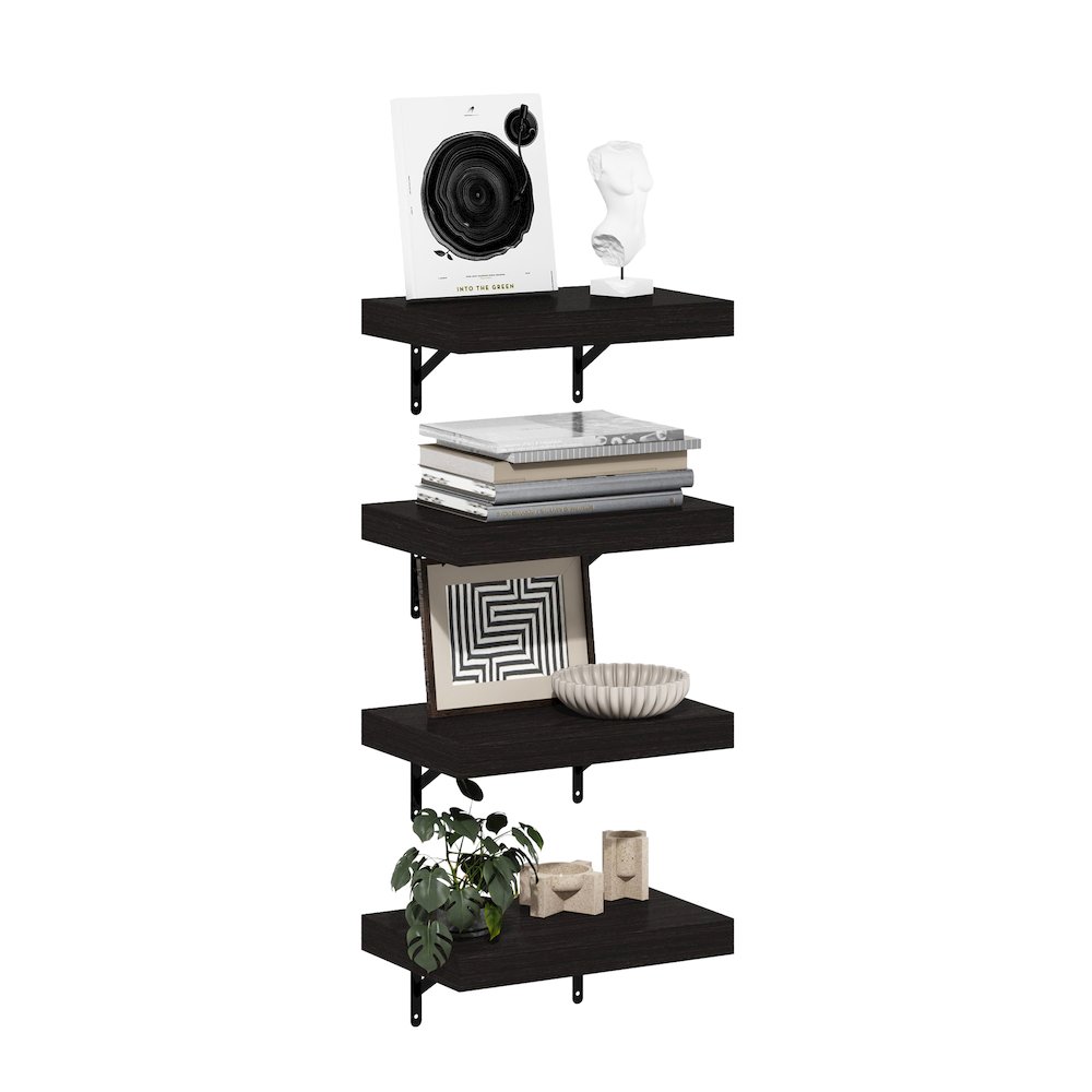 Tanna 15-Inch Wall Mounted Floating Display Shelves, Tobacco Oak, Set of 4. Picture 4