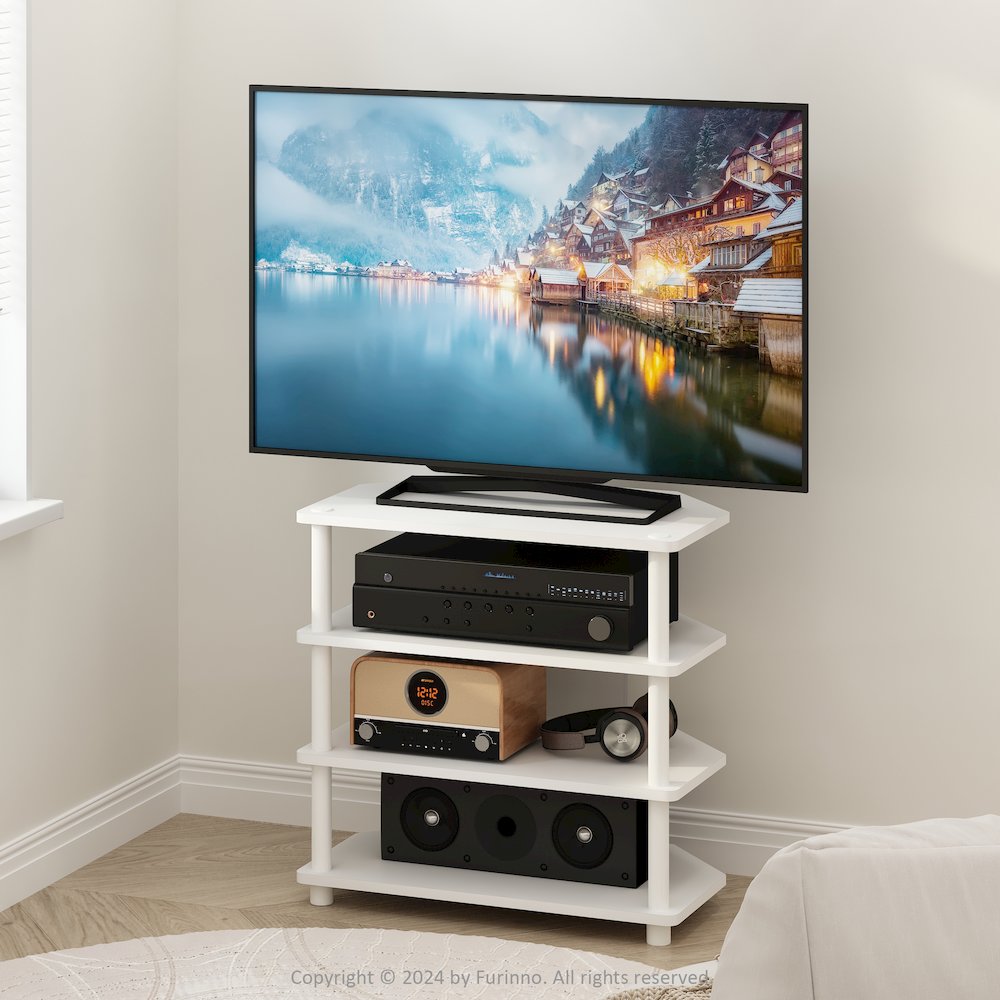 Econ Easy Assembly 4-Tier Petite TV Stand, White/White. Picture 6
