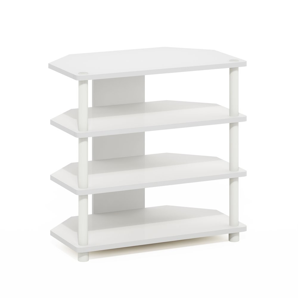 Econ Easy Assembly 4-Tier Petite TV Stand, White/White. Picture 1