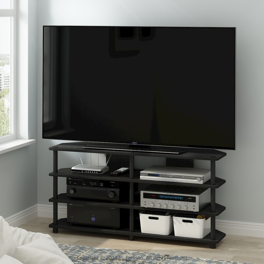 Econ Easy Assembly 4-Tier Corner TV Stand for TV up to 55-Inch, Blackwood/Black. Picture 7