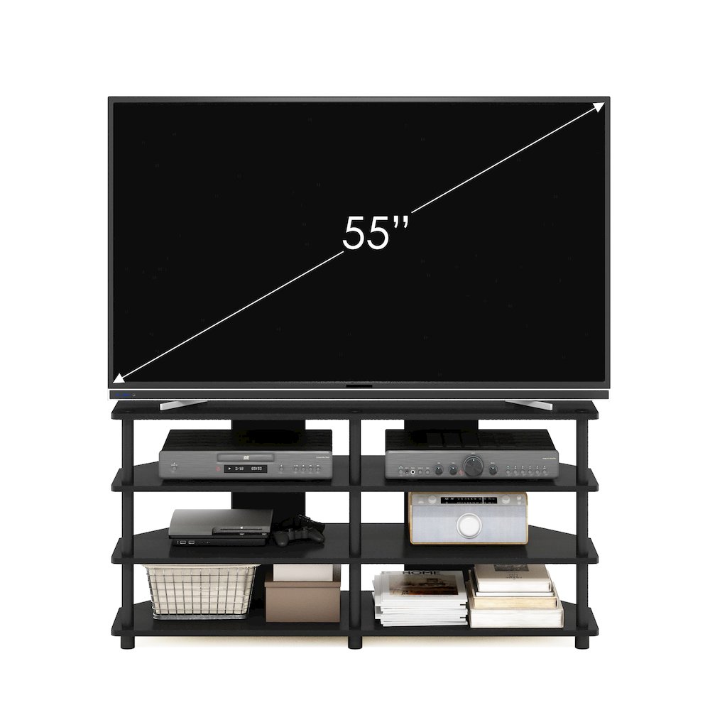 Econ Easy Assembly 4-Tier Corner TV Stand for TV up to 55-Inch, Blackwood/Black. Picture 5