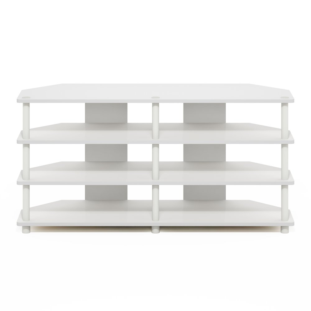 Econ Easy Assembly 4-Tier Corner TV Stand for TV up to 55-Inch, White/White. Picture 3