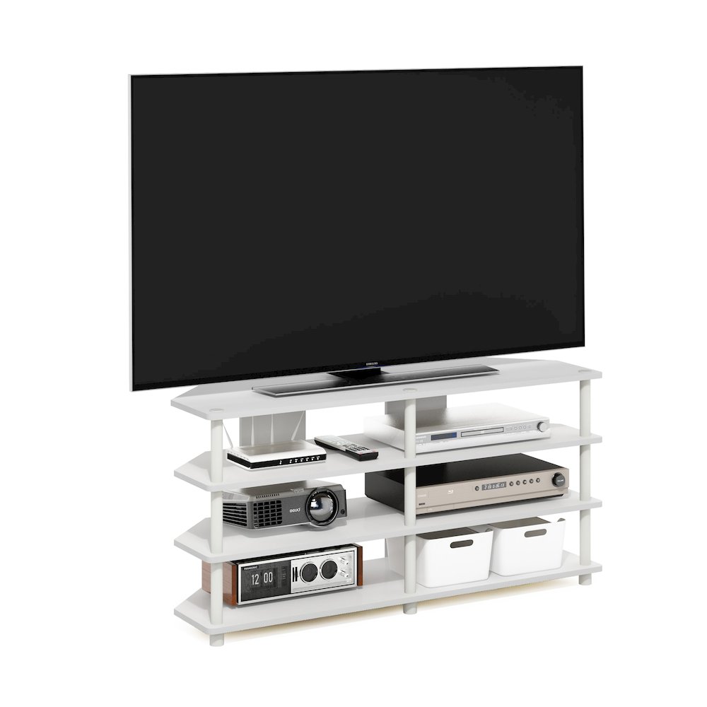 Econ Easy Assembly 4-Tier Corner TV Stand for TV up to 55-Inch, White/White. Picture 4