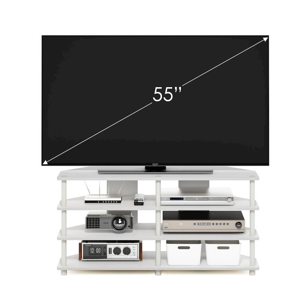Econ Easy Assembly 4-Tier Corner TV Stand for TV up to 55-Inch, White/White. Picture 5