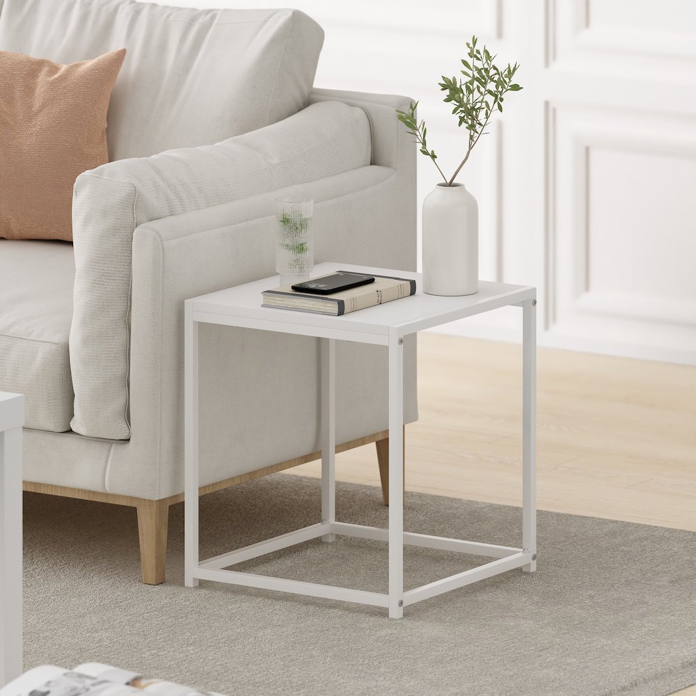 Camnus Modern Living End Table, Solid White/White. Picture 6