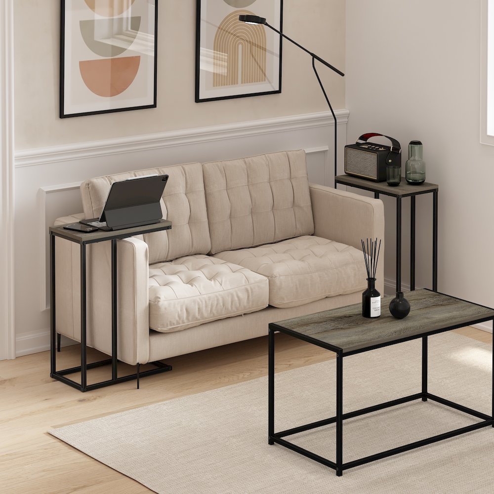 Camnus Modern Living Sofa Side Table, French Oak Grey, Set of 2. Picture 6