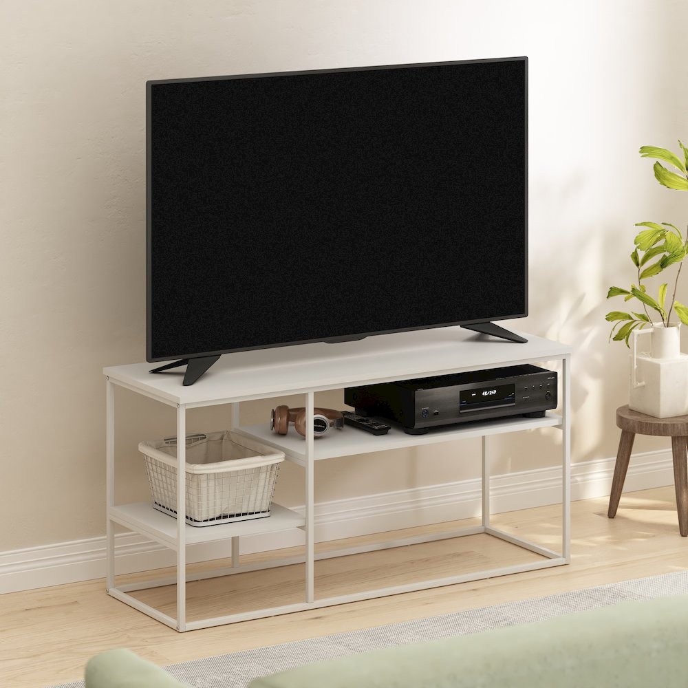 Moretti Modern Lifestyle TV Stand for TV up to 50 Inch, Solid White/White. Picture 6