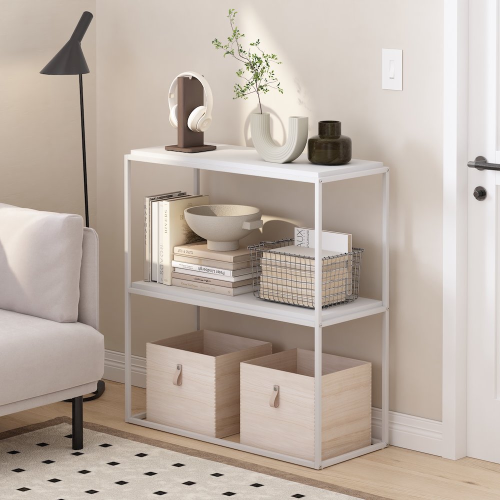 Moretti Modern Lifestyle Wide Stackable Shelf, 2-Tier, Solid White/White. Picture 6