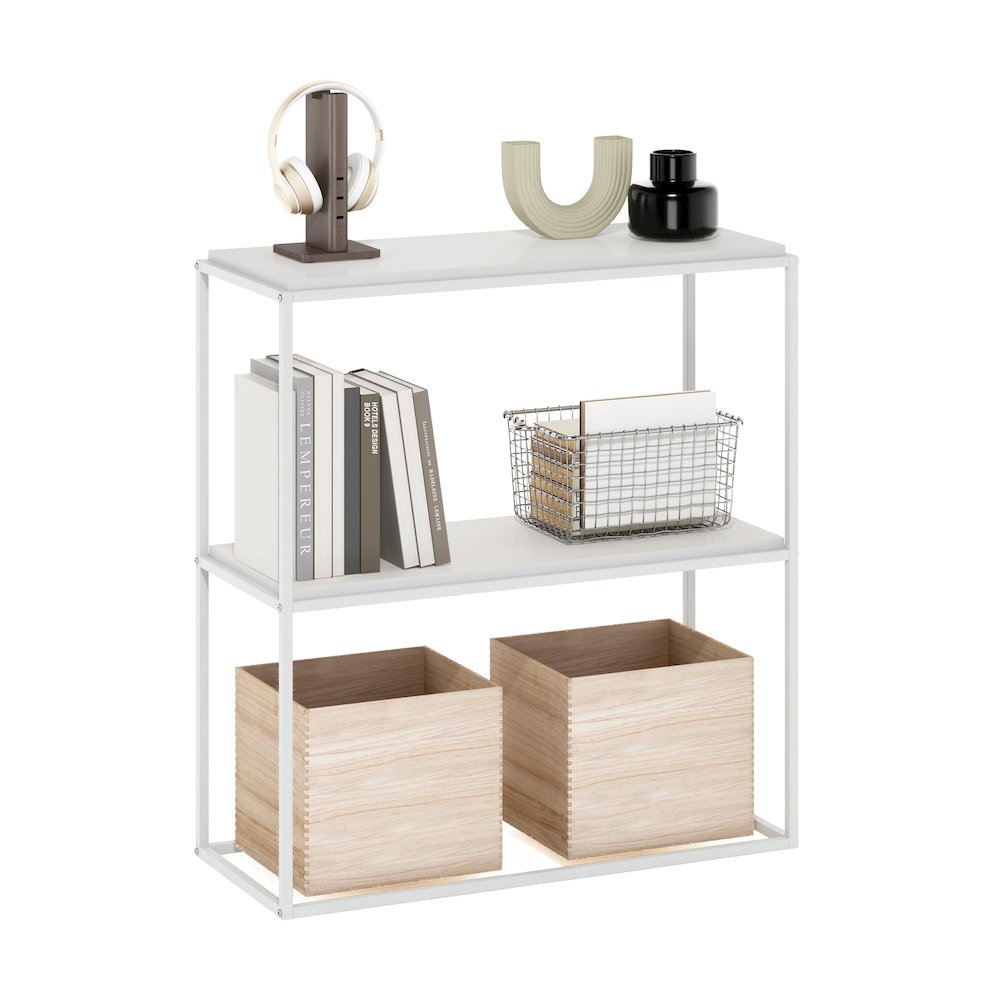 Moretti Modern Lifestyle Wide Stackable Shelf, 2-Tier, Solid White/White. Picture 4