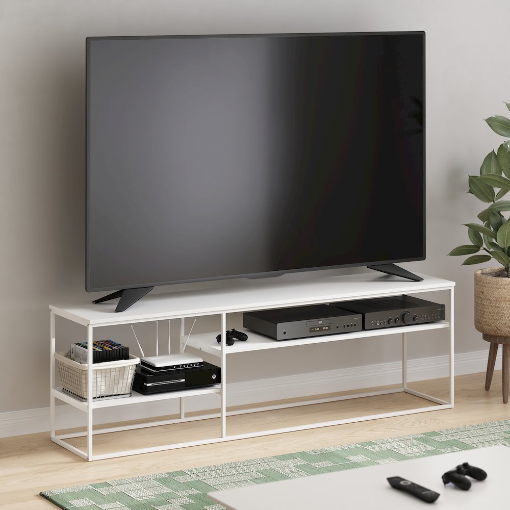 Moretti Modern Lifestyle TV Stand for TV up to 78 Inch, Solid White/White. Picture 6