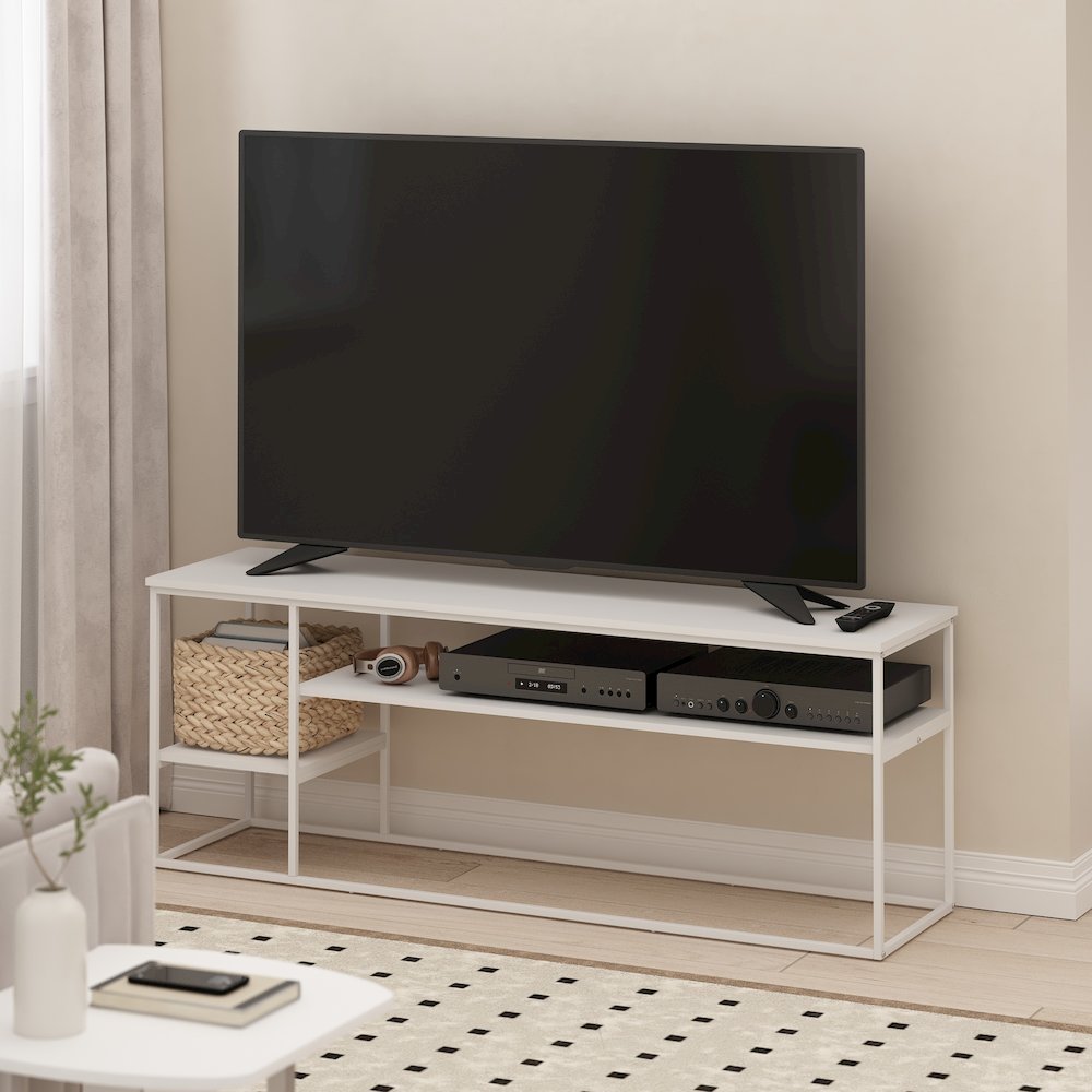 Moretti Modern Lifestyle TV Stand for TV up to 65 Inch, Solid White/White. Picture 6