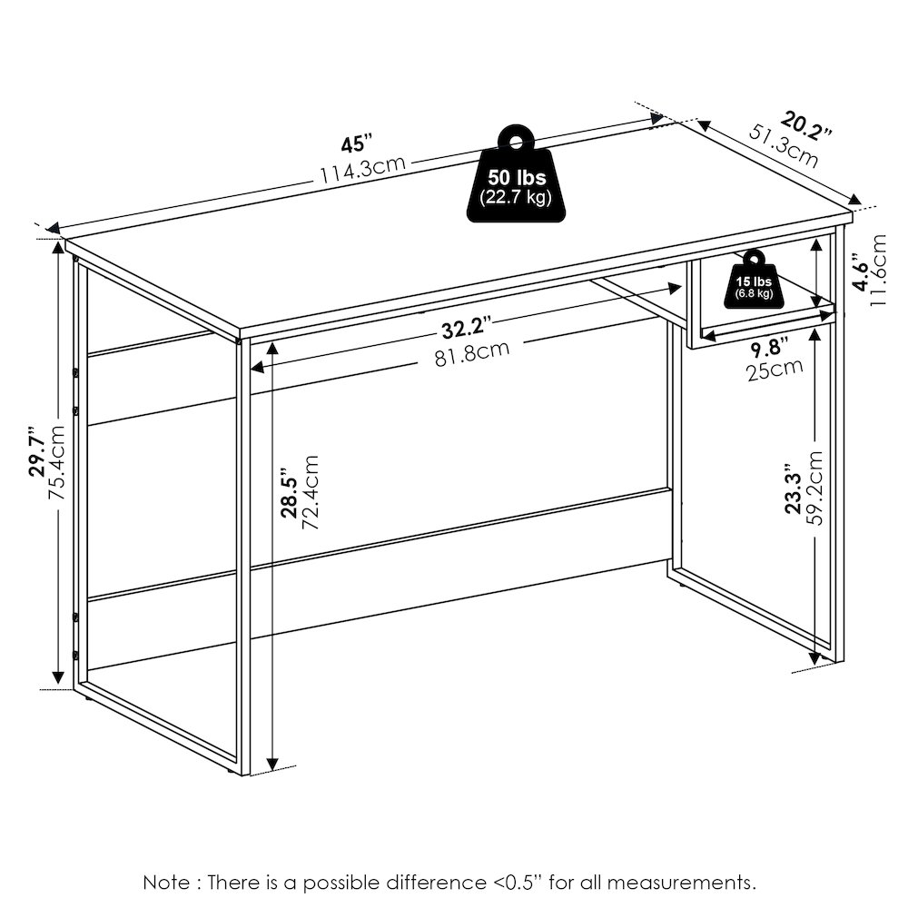 Moretti Modern Lifestyle Study Desk, 45, Solid White/White. Picture 2